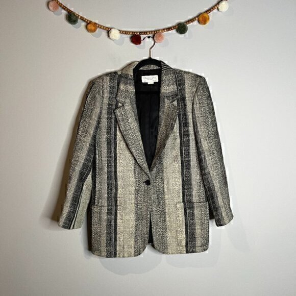 Vintage Christian Dior Sportswear patterned greyscale blazer jacket - Picture 1 of 5